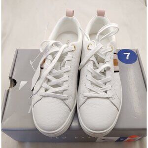 Ted Baker Womens White Leather Lace Up Casual Designer Shoes Size 7 Premium